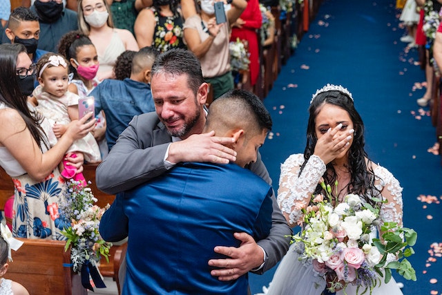 Delivering the Best Man Speech. Emotional Bride and Groom During a Wedding Ceremony.
